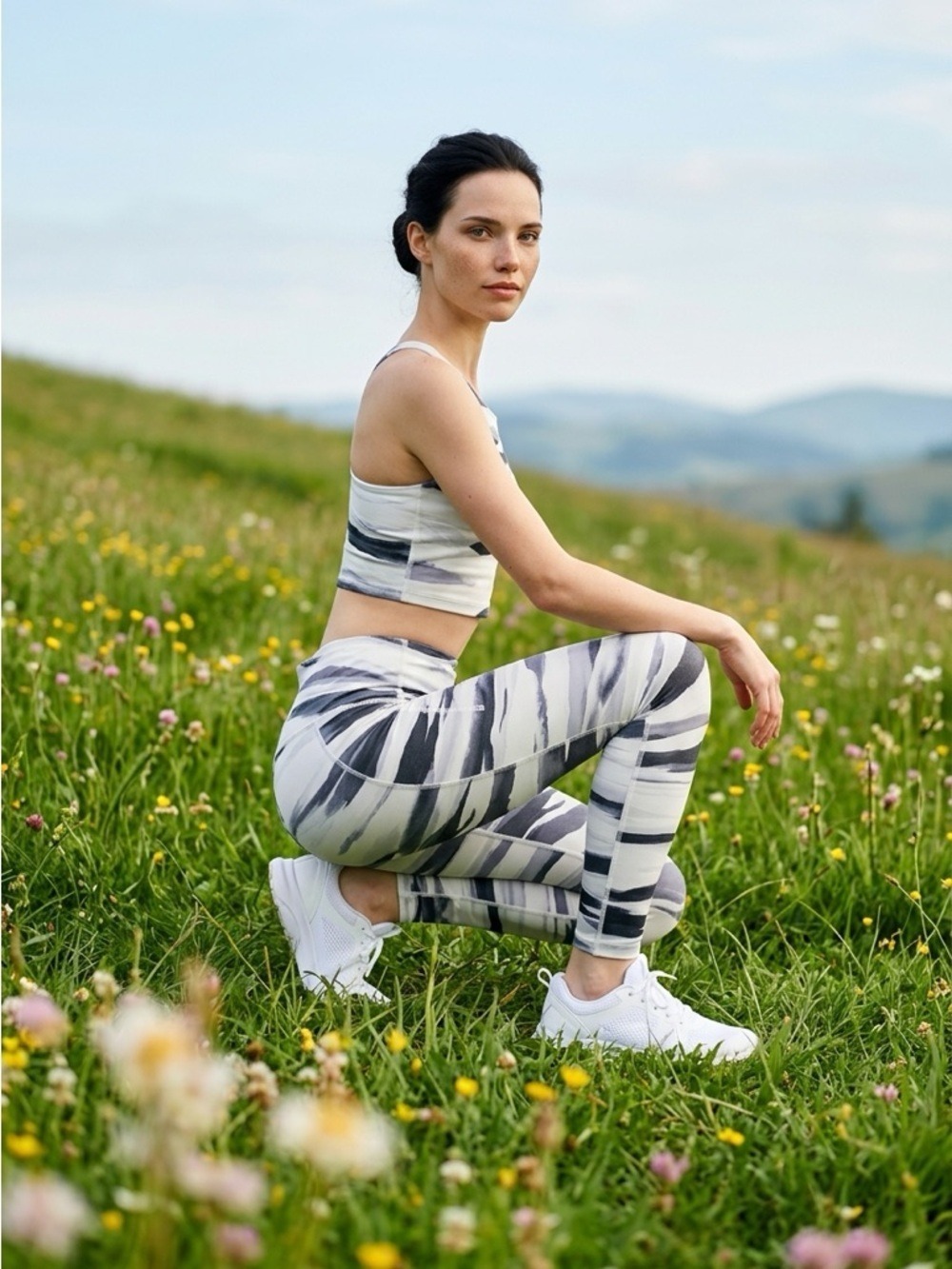 GAP White & Gray Abstract Print High-Rise Leggings